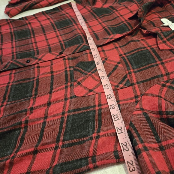 Two‎ Vince Camuto Shirt L Heather Red Gray Soft Plaid Flannel Long Bell Sl Tunic - Picture 4 of 9